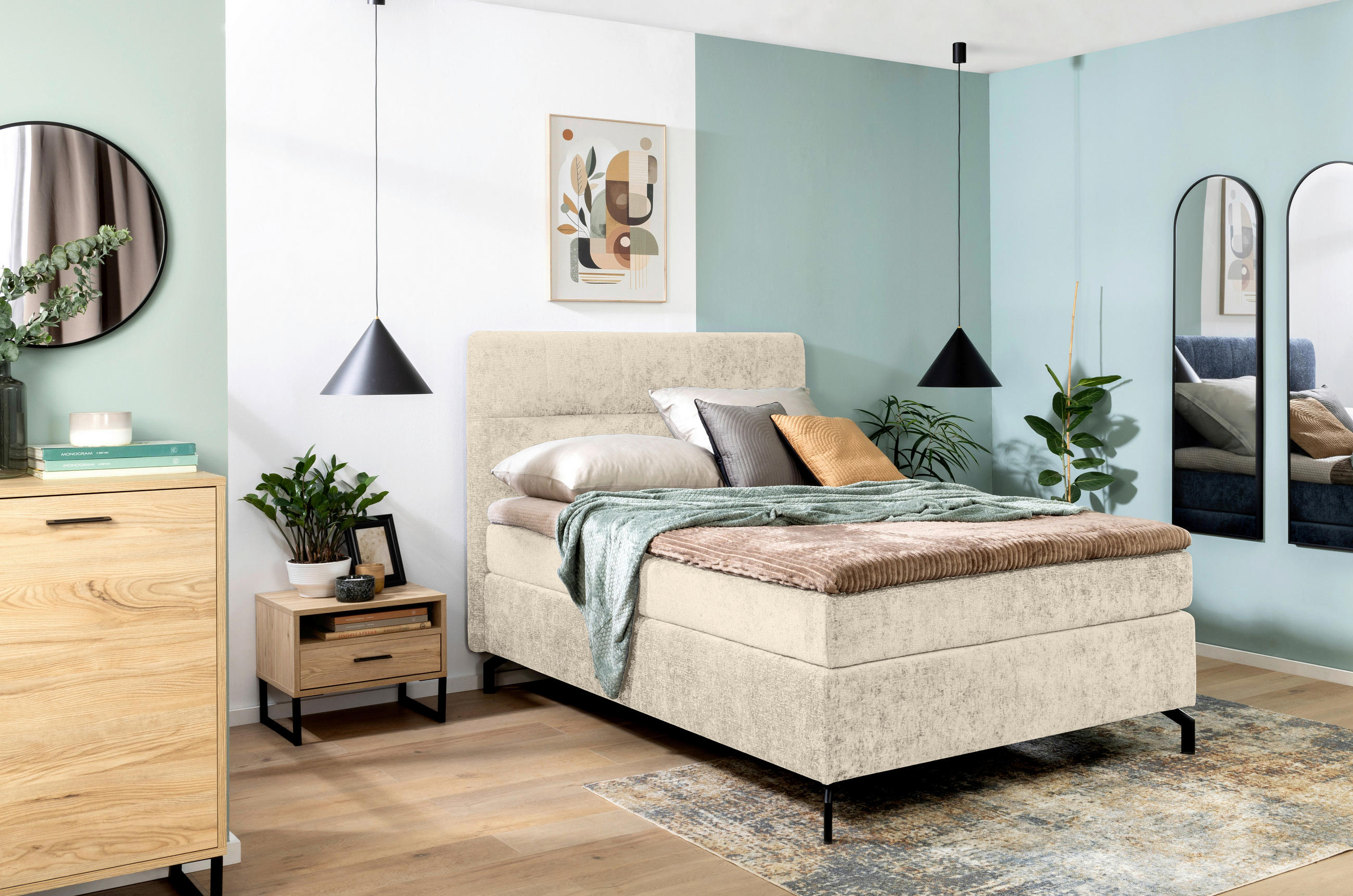 BOXSPRINGBETT 140/200 cm  in Champagner  - Champagner/Schwarz, Design, Textil/Metall (140/200cm) - Esposa