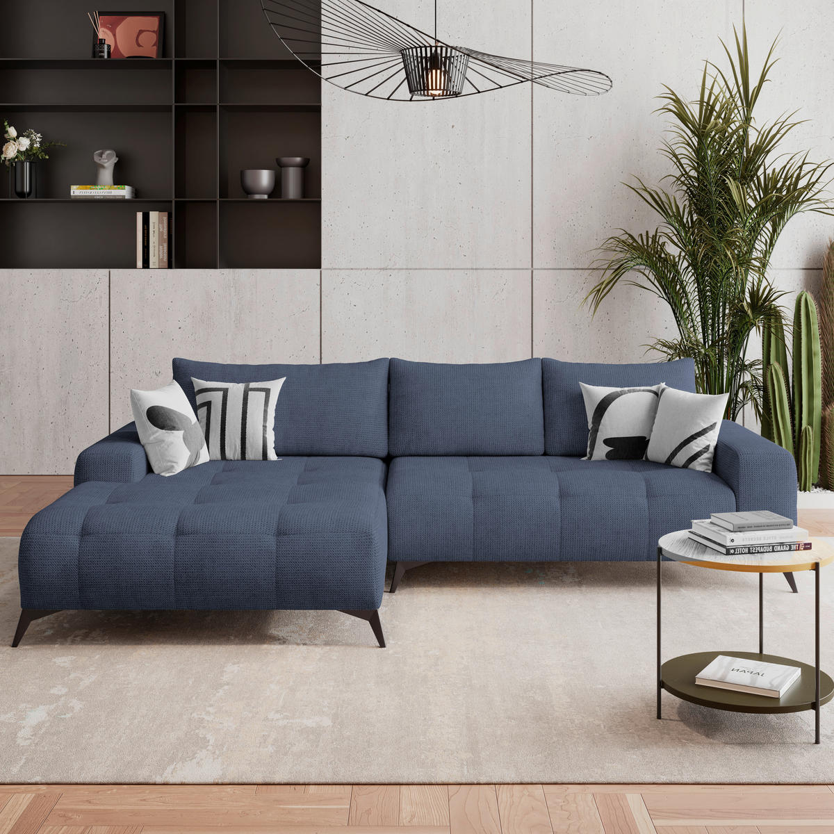 ECKSOFA MAURO Blau Flachgewebe  - Blau/Schwarz, Trend, Textil/Metall (175/290cm) - MID.YOU