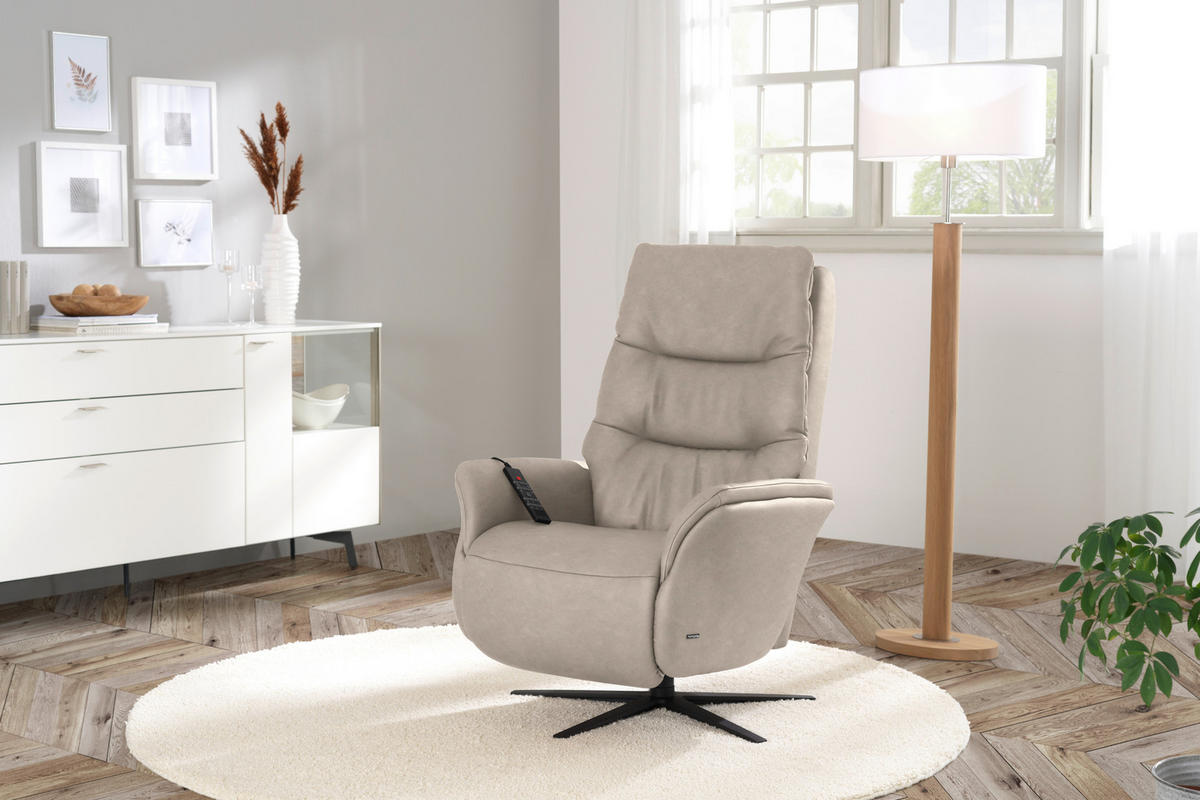 MASSAGESESSEL Echtleder Beige    - Anthrazit/Beige, KONVENTIONELL, Leder/Metall (74/114/97cm) - Himolla