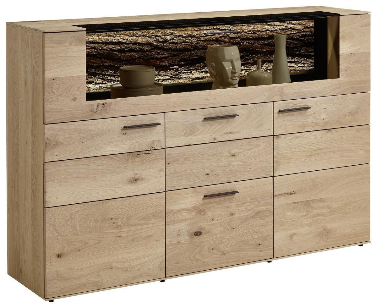 HIGHBOARD Lavia Eichefarben  173/116/44 cm  - Eichefarben/Anthrazit, Natur, Glas/Holz (173/116/44cm) - Valnatura