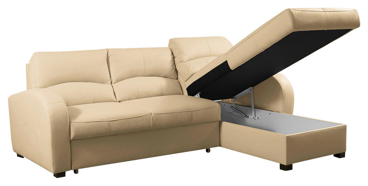 ECKSOFA in Lederlook Echtleder Beige  - Beige/Schwarz, Design, Leder/Kunststoff (227/168cm) - Livetastic