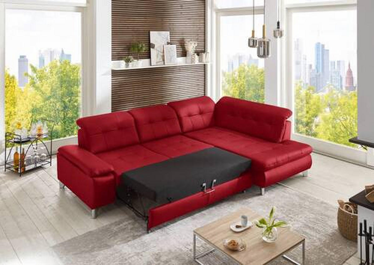 ECKSOFA in Echtleder Rot  - Rot/Alufarben, Design, Leder/Metall (309/211cm) - Beldomo Speed