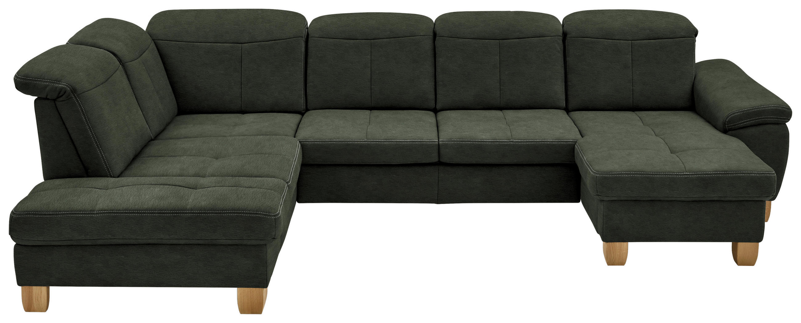 WOHNLANDSCHAFT in Mikrofaser Grün  - Wildeiche/Beige, Konventionell, Holz/Textil (243/343/185cm) - Voleo