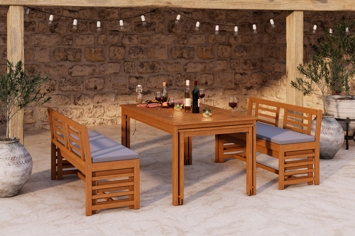 GARTENMÖBEL-SET  6-teilig  - Grau/Akaziefarben, Natur, Holz (150/300/90/79cm) - Ambia Garden