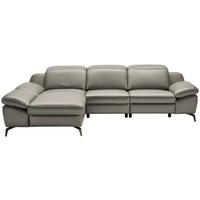 ECKSOFA in Echtleder Graubraun  183/286 cm  - Graubraun/Schwarz, Design, Leder/Metall (183/286cm) - Celina Home
