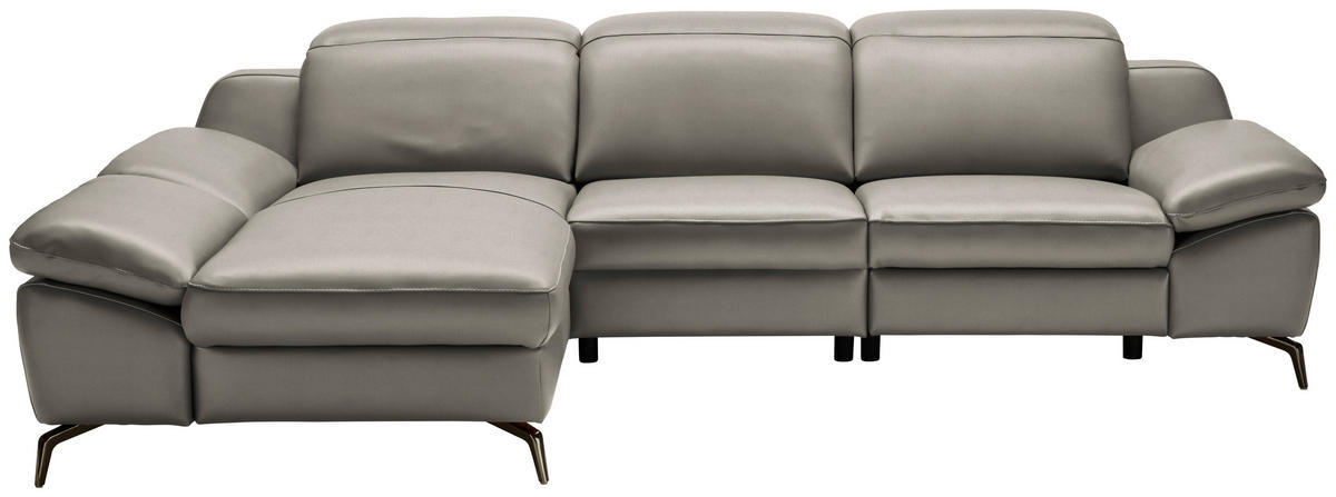 ECKSOFA in Echtleder Graubraun  183/286 cm  - Graubraun/Schwarz, Design, Leder/Metall (183/286cm) - Celina Home