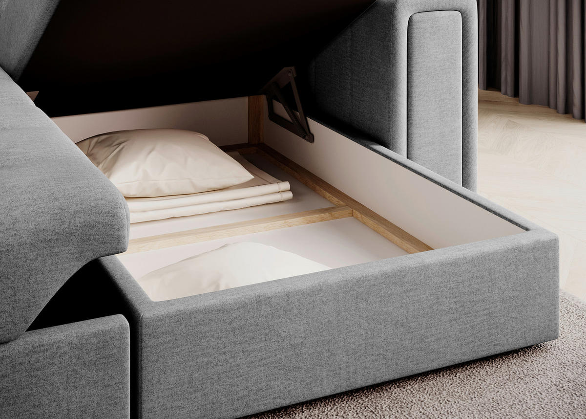 ECKSOFA Samt Hellgrau  - Hellgrau/Schwarz, Design, Kunststoff/Textil (260/150cm) - MID.YOU