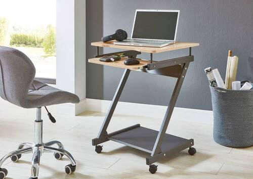 COMPUTERTISCH Anthrazit, Schwarz, Eichefarben  - Eichefarben/Anthrazit, Basics, Holzwerkstoff/Metall (60/49/76cm)