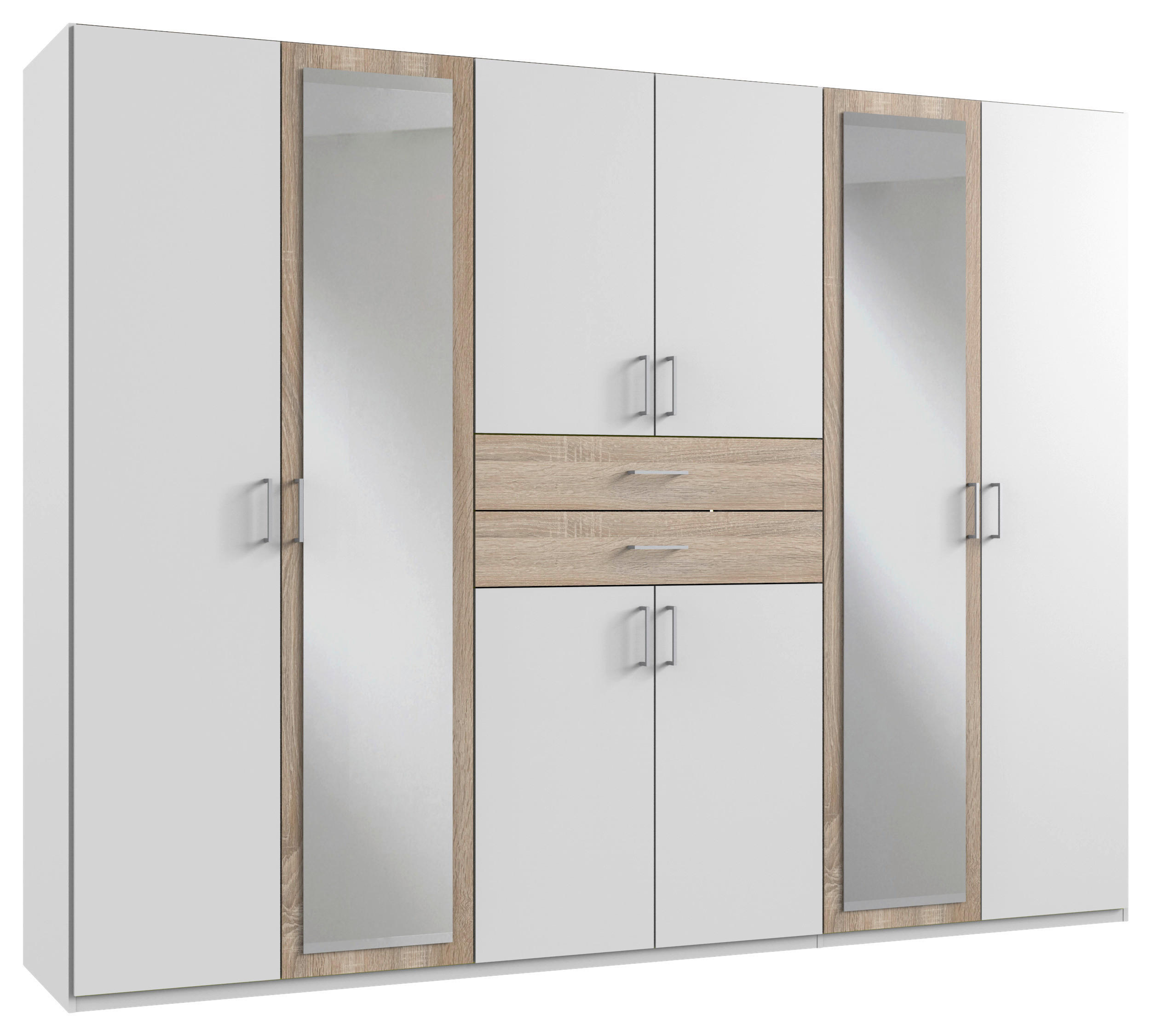KLEIDERSCHRANK in Weiß, Eichefarben  - Eichefarben/Alufarben, KONVENTIONELL, Glas/Holzwerkstoff (270/208/58cm) - Carryhome