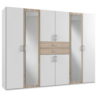 KLEIDERSCHRANK in Weiß, Eichefarben  - Eichefarben/Alufarben, KONVENTIONELL, Glas/Holzwerkstoff (270/208/58cm) - Carryhome