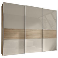 SCHWEBETÜRENSCHRANK in Eichefarben, Sandfarben  - Sandfarben/Chromfarben, Basics, Glas/Holzwerkstoff (298/222/68cm) - Moderano