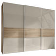 SCHWEBETÜRENSCHRANK  in Eichefarben, Sandfarben  - Sandfarben/Chromfarben, Basics, Glas/Holzwerkstoff (280/222/68cm) - Moderano