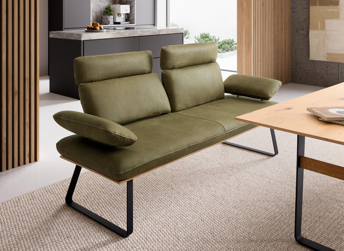 SITZBANK 220/111/92 cm Echtleder Olivgrün Metall  - Beige/Schwarz, Design, Leder/Metall (220/111/92cm) - Koinor