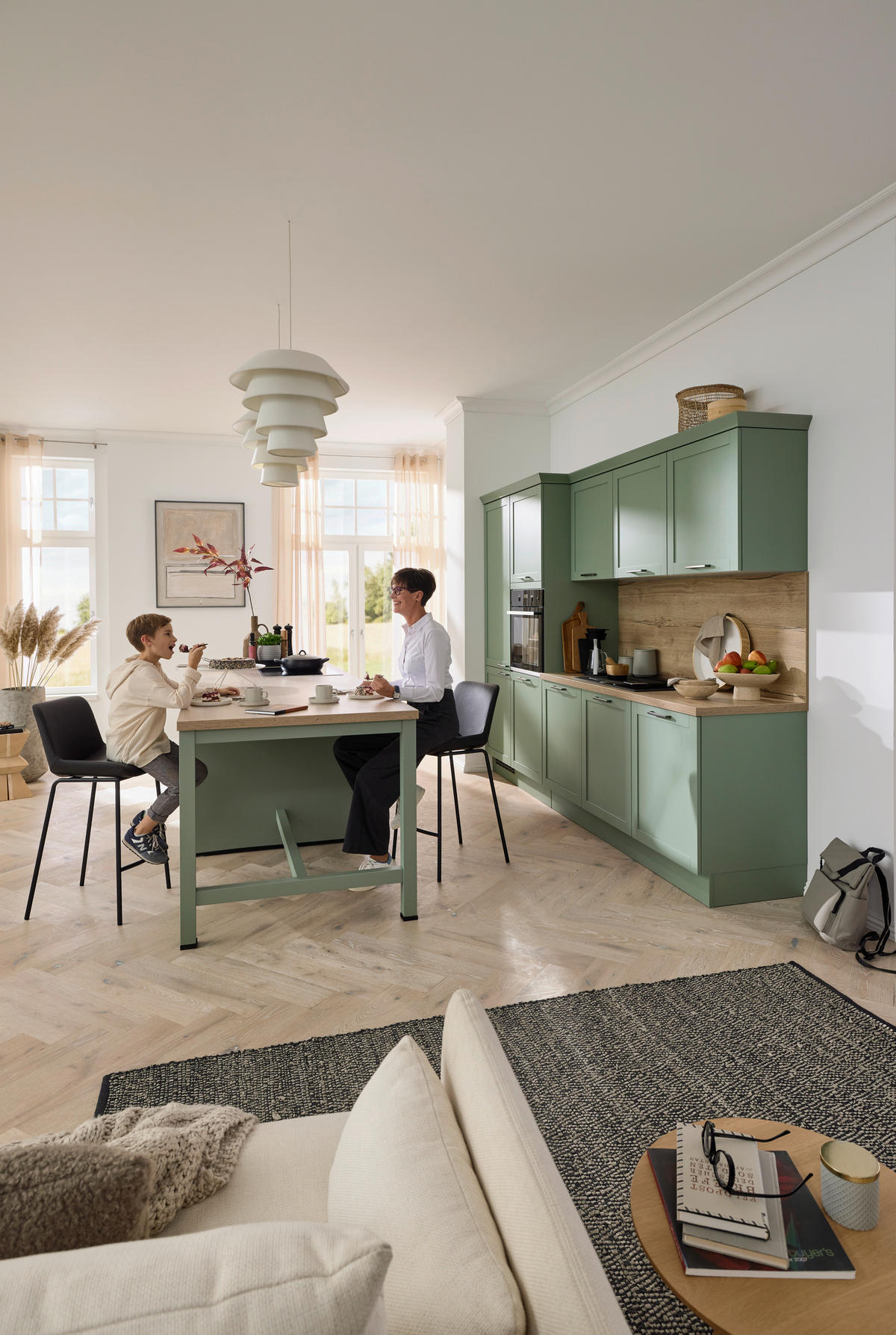 EINBAUKÜCHE   - Eukalyptusholzfarben/Grün, Design, Holzwerkstoff - Novel