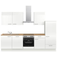 KÜCHENLEERBLOCK 300 cm   in Eichefarben, Weiß Hochglanz  - Edelstahlfarben/Eichefarben, MODERN, Holzwerkstoff/Metall (300cm) - Nobilia