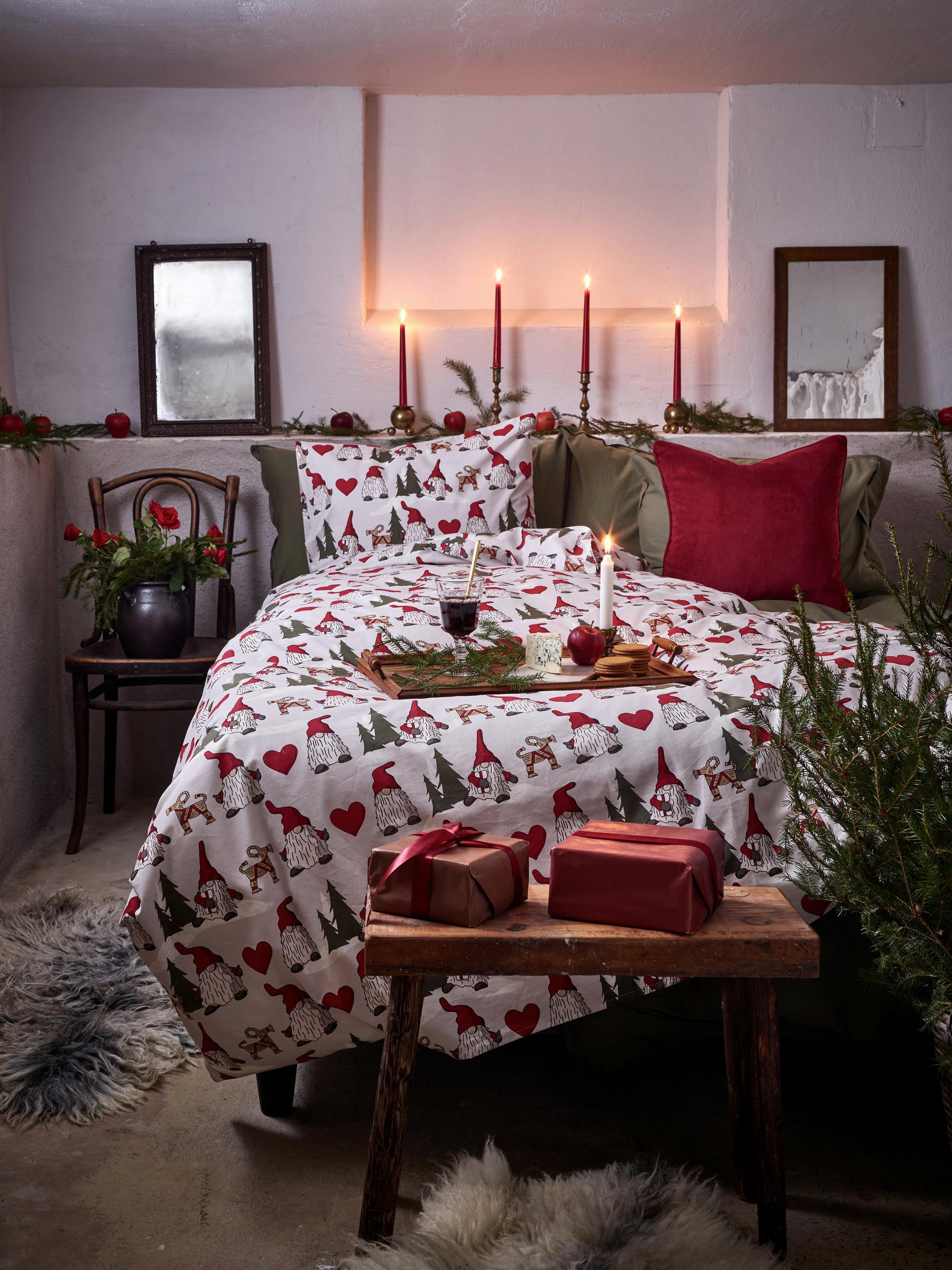 PÅSLAKANSET 150/200 cm  - vit/röd, Basics, textil (150/200cm)