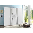 KLEIDERSCHRANK 225/208/58 cm,  in Weiß, 6-türig  - Alufarben/Weiß, KONVENTIONELL, Glas/Holzwerkstoff (225/208/58cm) - Carryhome