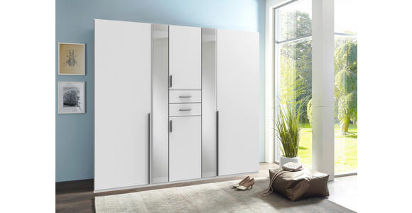 KLEIDERSCHRANK 225/208/58 cm,  in Weiß, 6-türig  - Alufarben/Weiß, KONVENTIONELL, Glas/Holzwerkstoff (225/208/58cm) - Carryhome