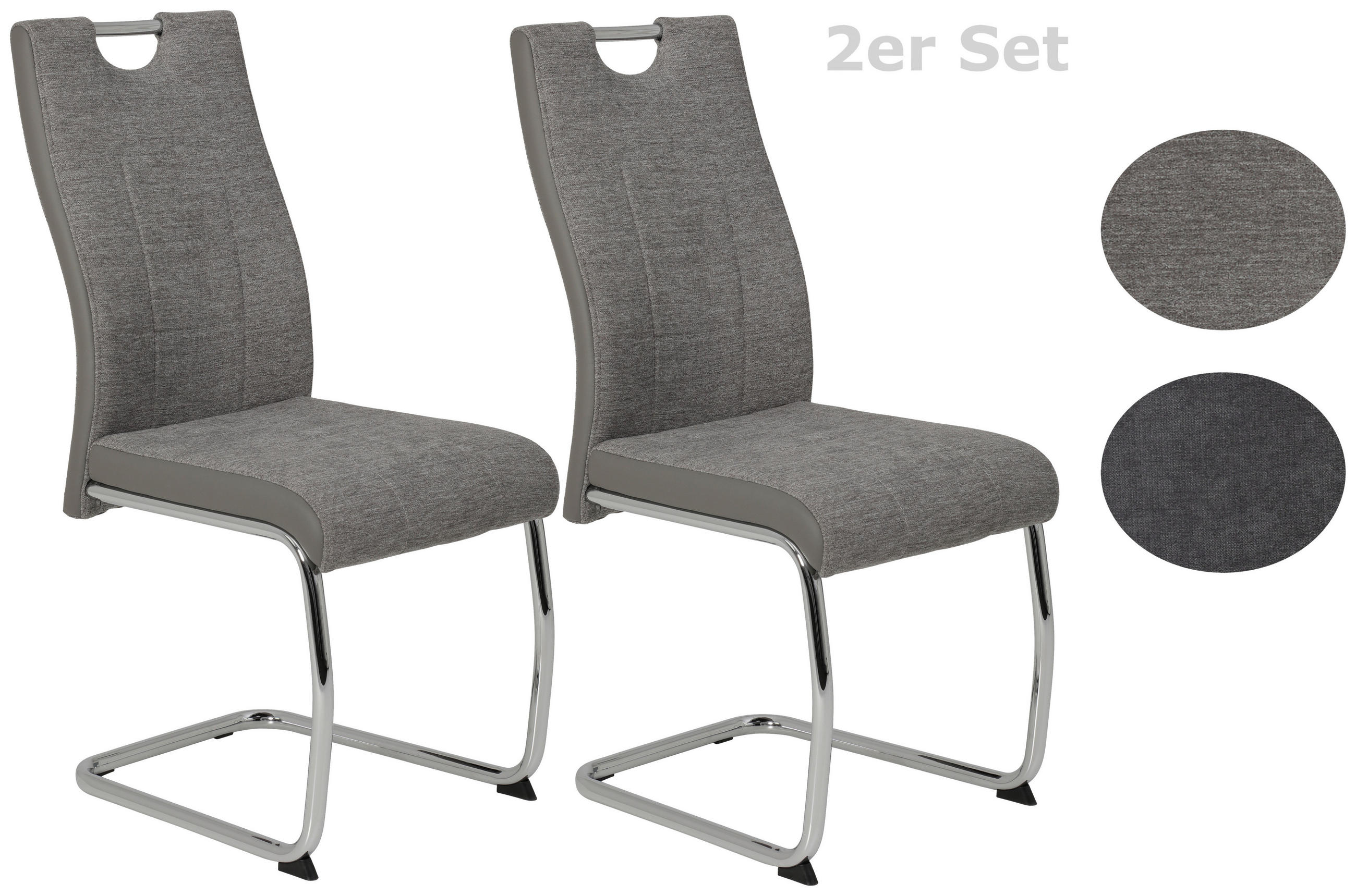 SCHWINGSTUHL-SET 2 Stück  in Stahl Webstoff  - Chromfarben/Grau, MODERN, Textil/Metall (43/98/59cm) - MID.YOU