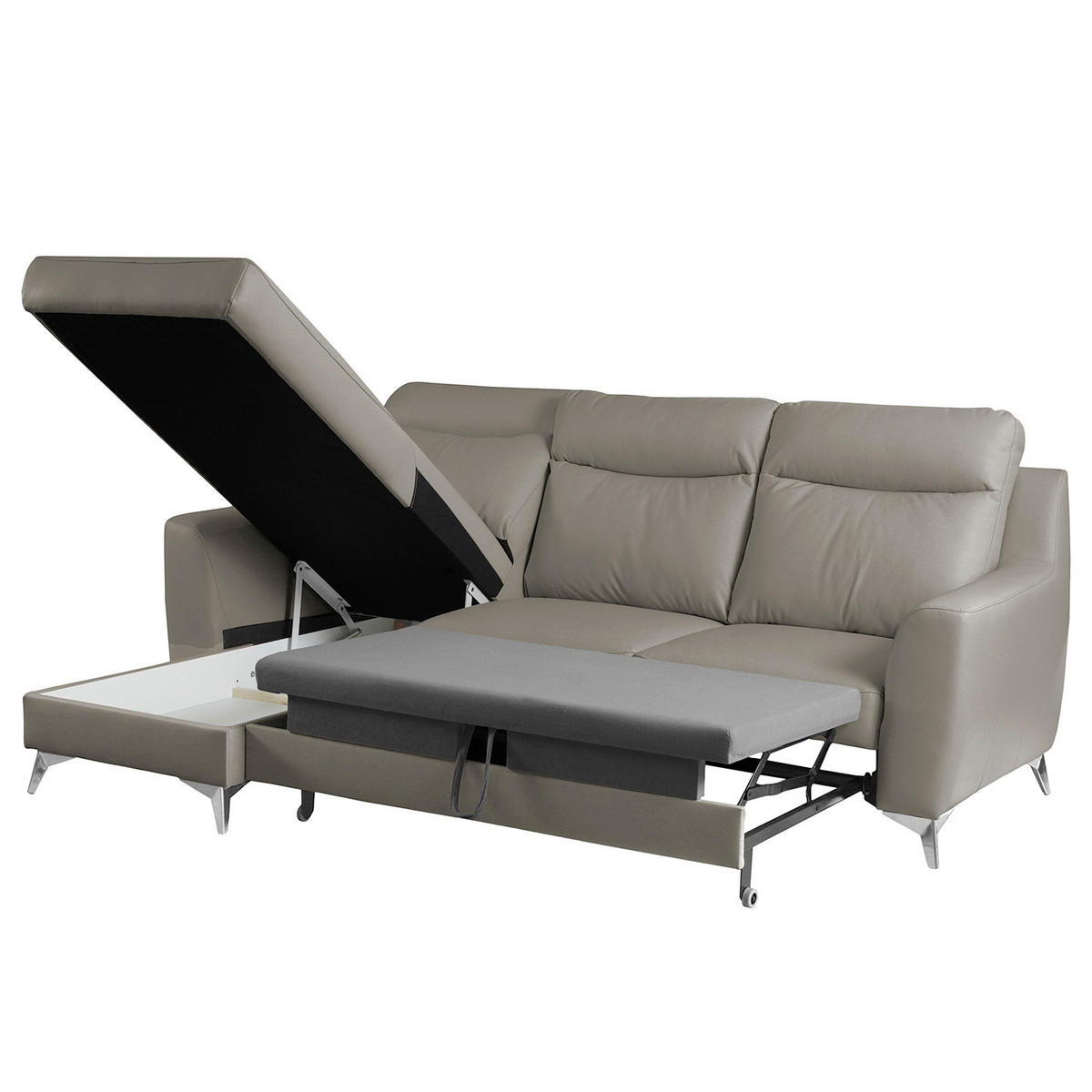 ECKSOFA Lederlook Echtleder Schlammfarben  - Chromfarben/Schlammfarben, Design, Leder/Textil (236/168cm) - Livetastic