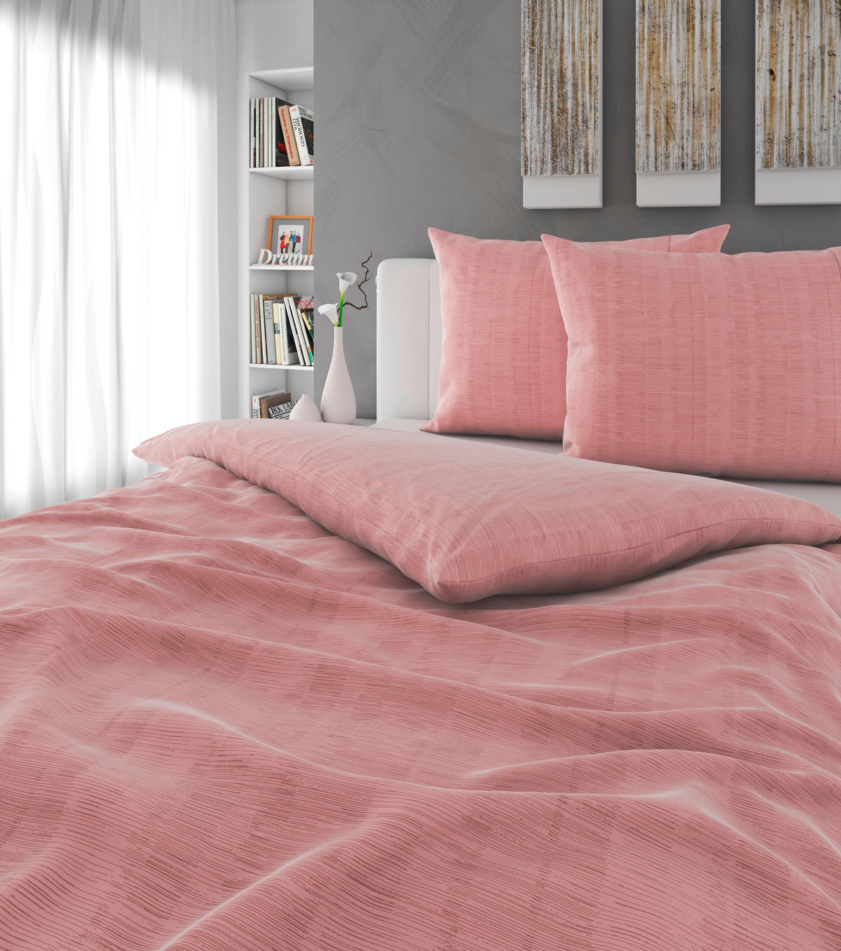 POSTELJNINA Mavie 200/200 cm saten srebrne barve, pink  - srebrne barve/pink, Konvencionalno, tekstil (200/200cm) - Esposa