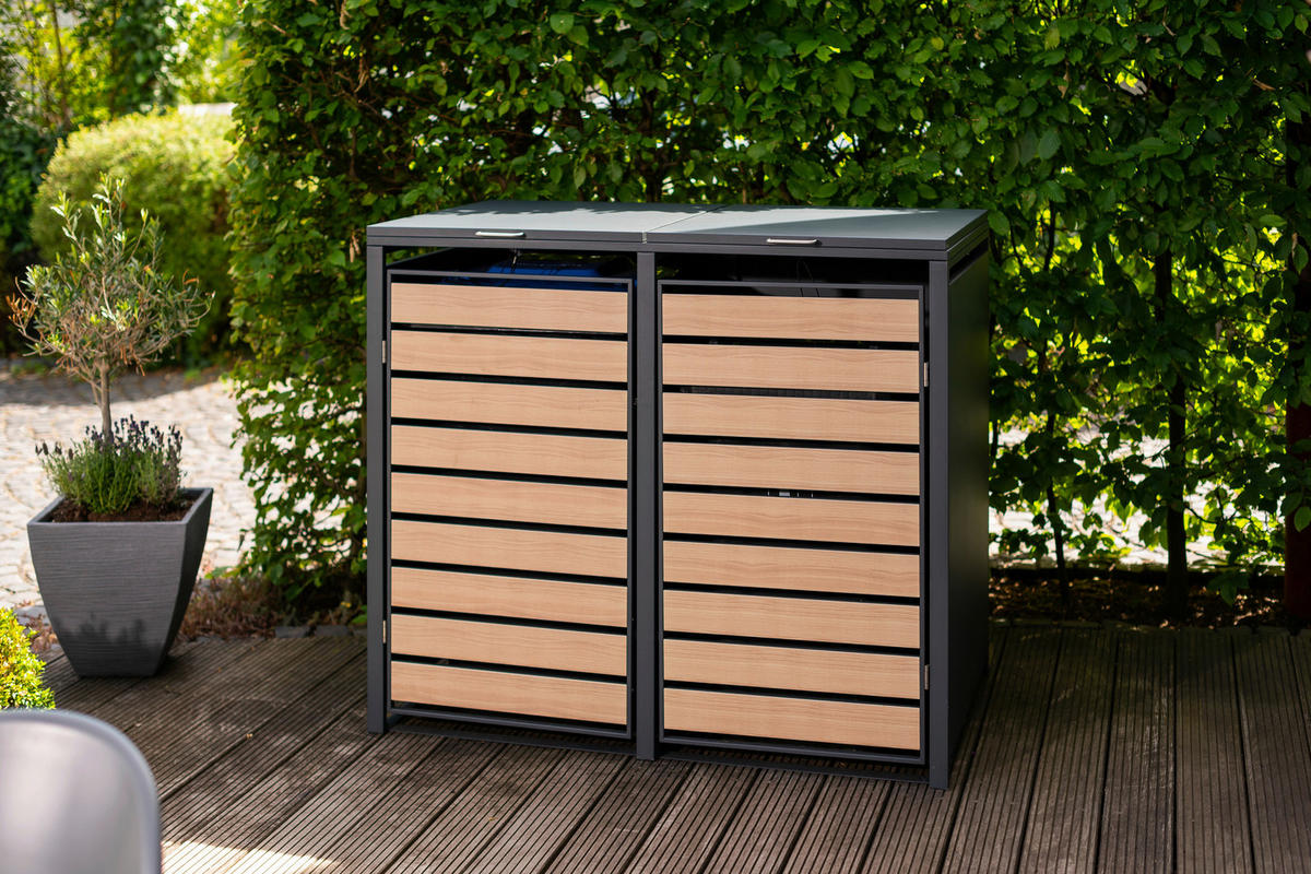 MÜLLTONNENBOX - Anthrazit/Naturfarben, Basics, Metall (80/116/132cm) - Ambia Garden