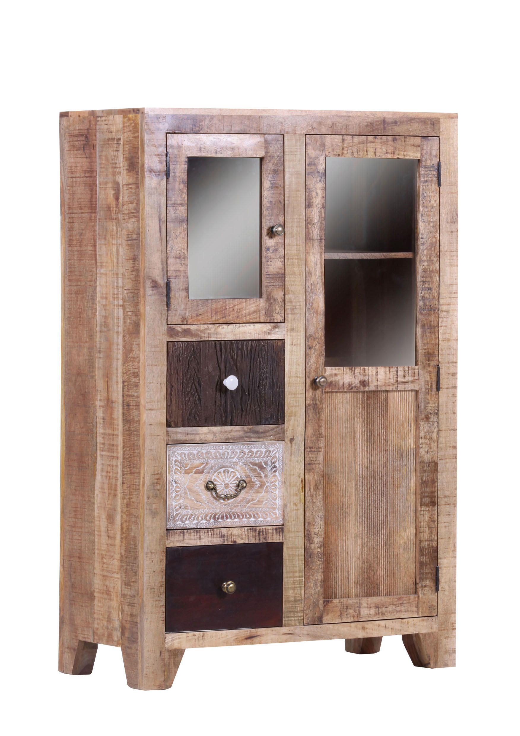 VITRINE in massiv Akazie, Mangoholz Multicolor, Naturfarben  - Messingfarben/Multicolor, Design, Glas/Holz (96/147/49cm) - Landscape