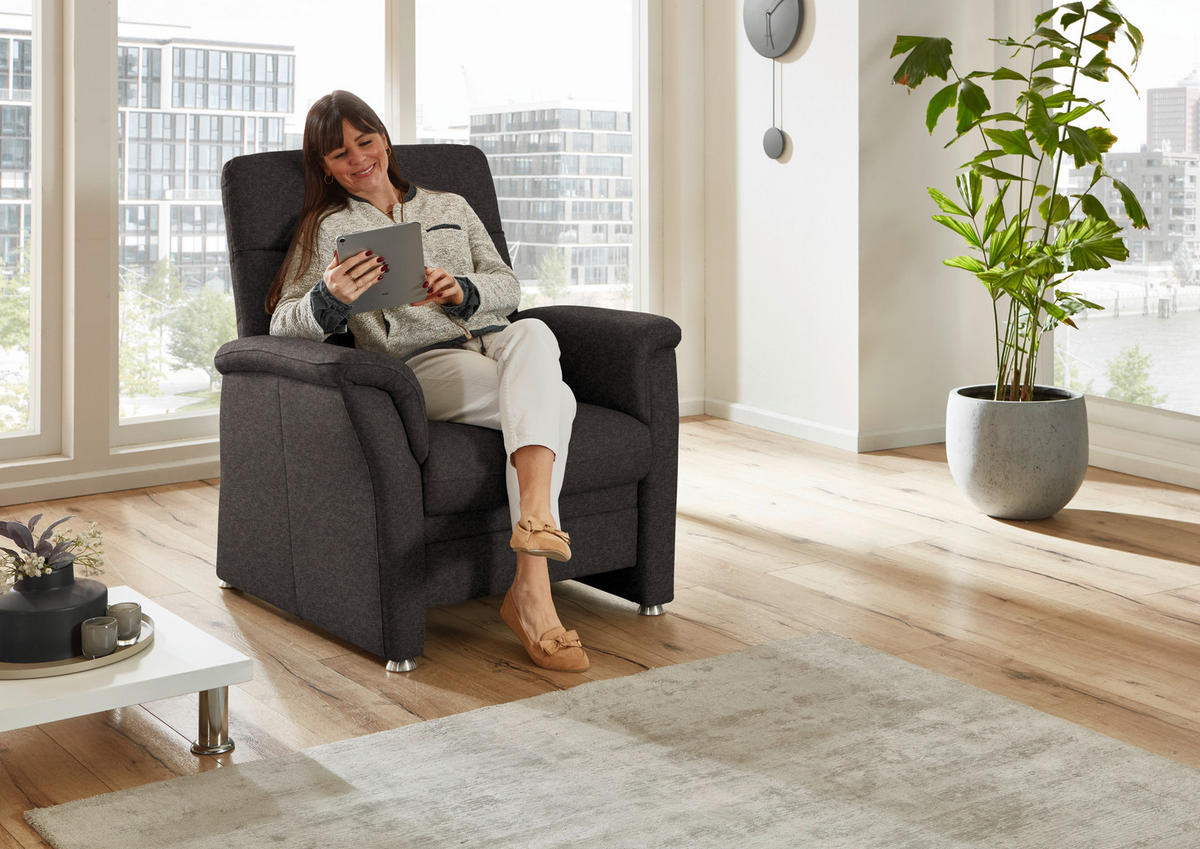 SESSEL Flachgewebe Dunkelbraun  - Dunkelbraun/Alufarben, Konventionell, Textil/Metall (90/100/89cm) - Beldomo Comfort