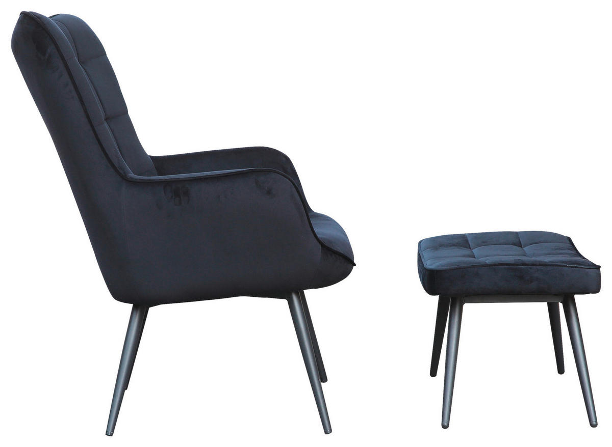 SESSELSET Uta Samt    - Schwarz, MODERN, Textil/Metall (72/60/97/39/80/41cm) - MID.YOU