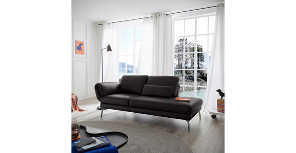 RÉCAMIERE in Echtleder Dunkelbraun  - Chromfarben/Dunkelbraun, Design, Leder/Metall (209/85-109/95-16cm) - Dieter Knoll