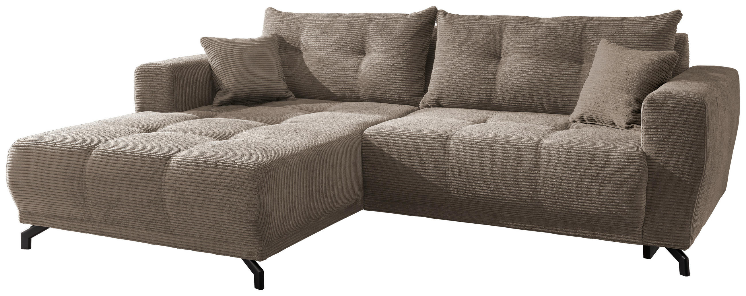 ECKSOFA in Cord Graubraun  - Graubraun/Schwarz, Modern, Holz/Textil (177/246cm) - MID.YOU