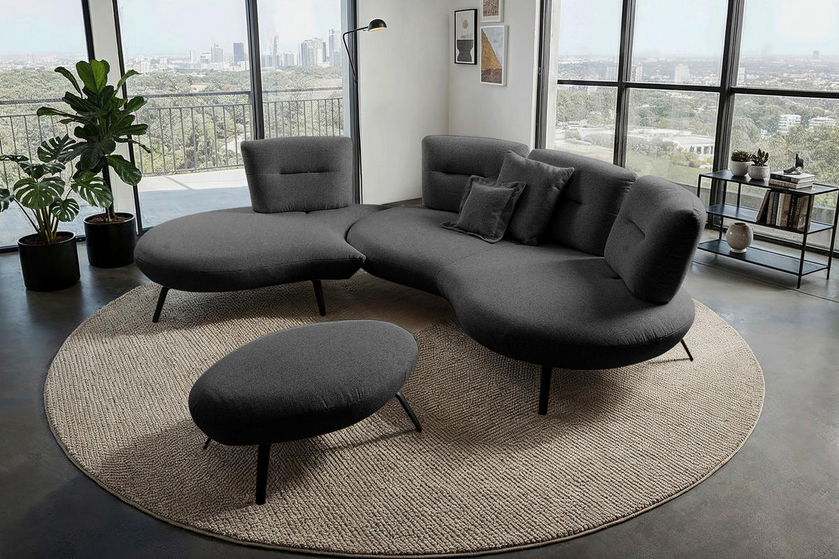 BIGSOFA Flachgewebe Anthrazit  - Anthrazit/Schwarz, Design, Textil/Metall (456/93/138cm) - Moderano
