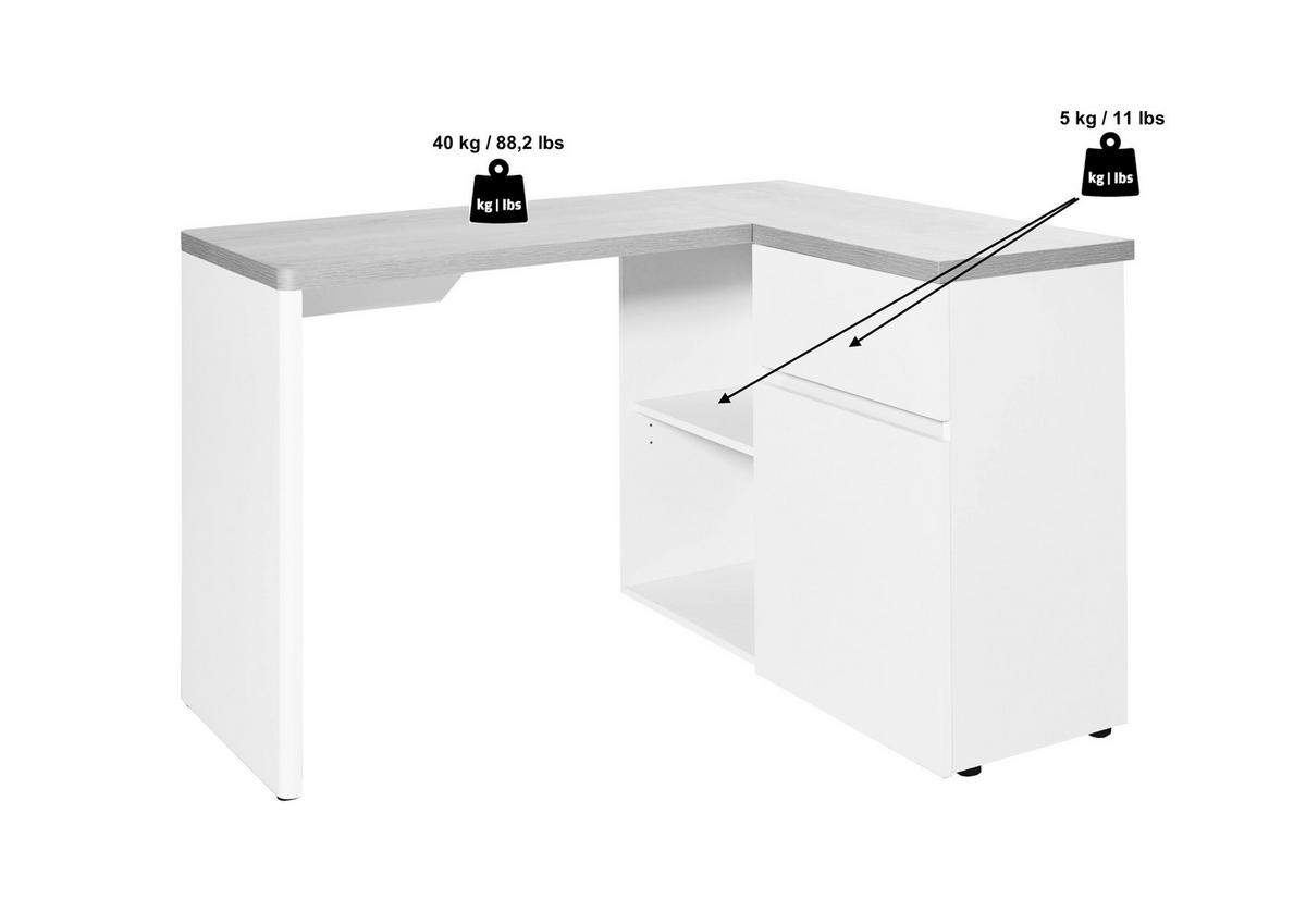 ECKSCHREIBTISCH 117/90/75,7 cm Eichefarben Stauraum, seitenverkehrt montierbar  - Eichefarben, KONVENTIONELL, Holzwerkstoff (117/90/75,7cm) - MID.YOU