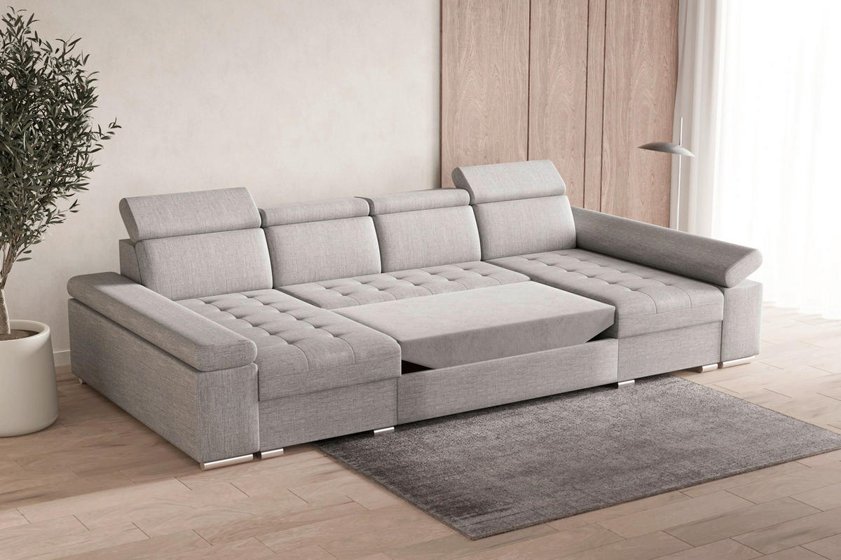 WOHNLANDSCHAFT TORONTO U Hellgrau Webstoff  - Silberfarben/Hellgrau, Design, Textil (168/330/168cm) - MID.YOU