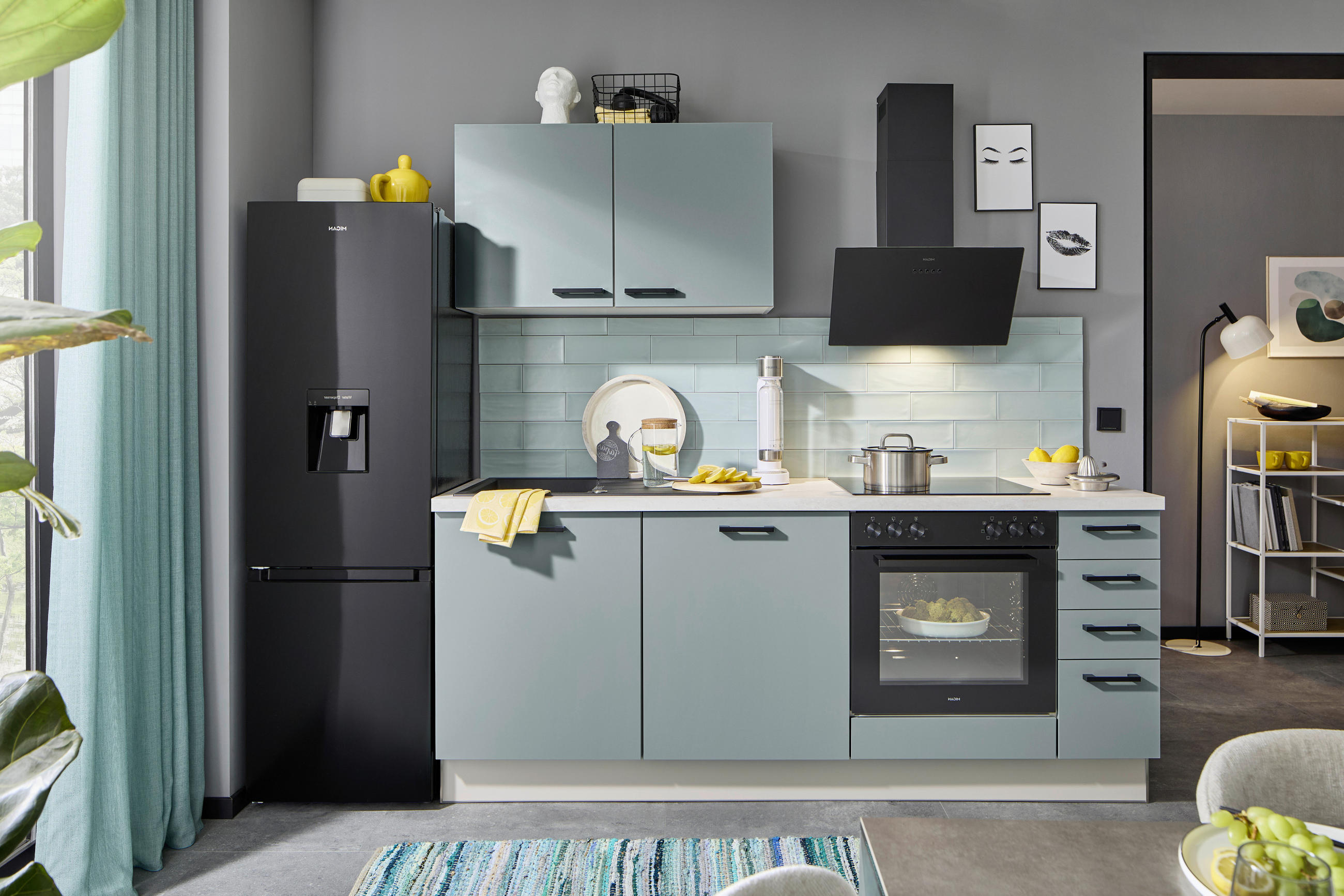 KÜCHENLEERBLOCK XO 15 210 cm  in Grün, Kaschmir  - Kaschmir/Schwarz, Design, Holzwerkstoff/Metall (210cm) - Xora