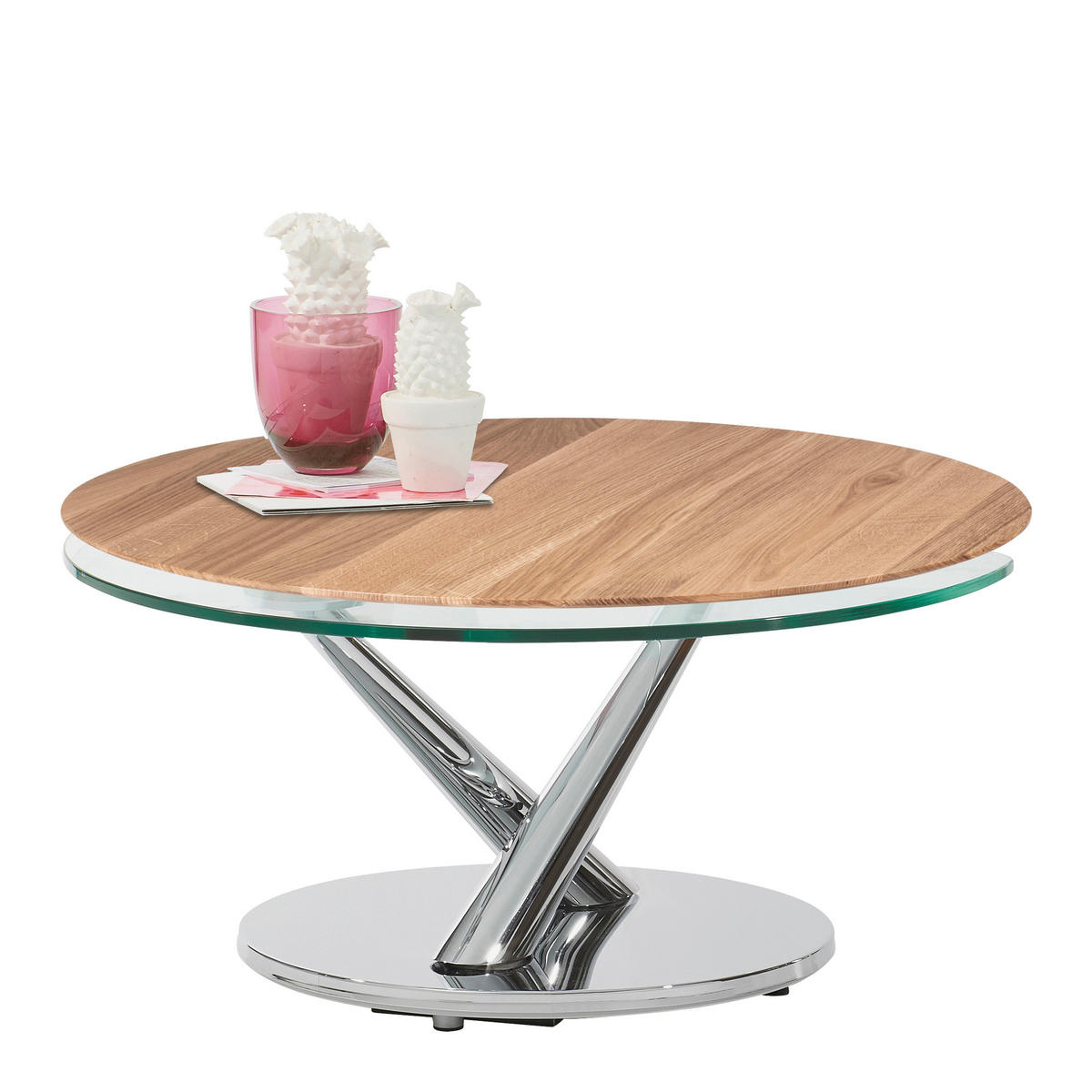COUCHTISCH in Holz, Metall, Glas 80-128/80/40 cm  - Klar/Chromfarben, Design, Glas/Holz (80-128/80/40cm) - Naos