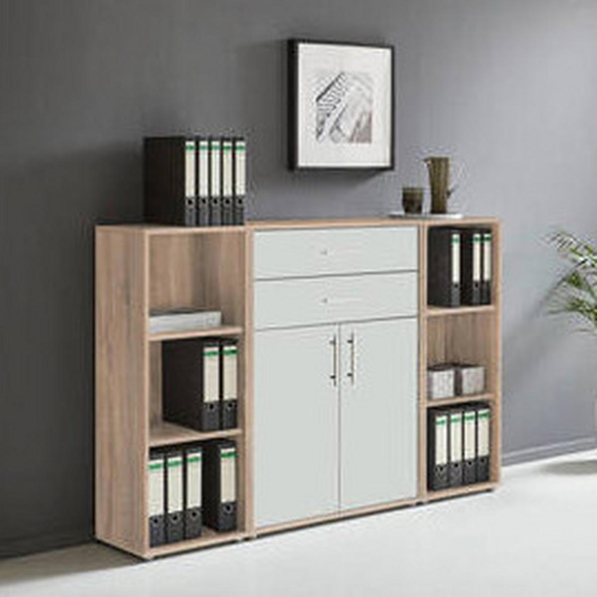 AKTENSCHRANK 172,6/113,6/33 cm  - Weiß/Sonoma Eiche, MODERN, Holzwerkstoff (172,6/113,6/33cm) - MID.YOU