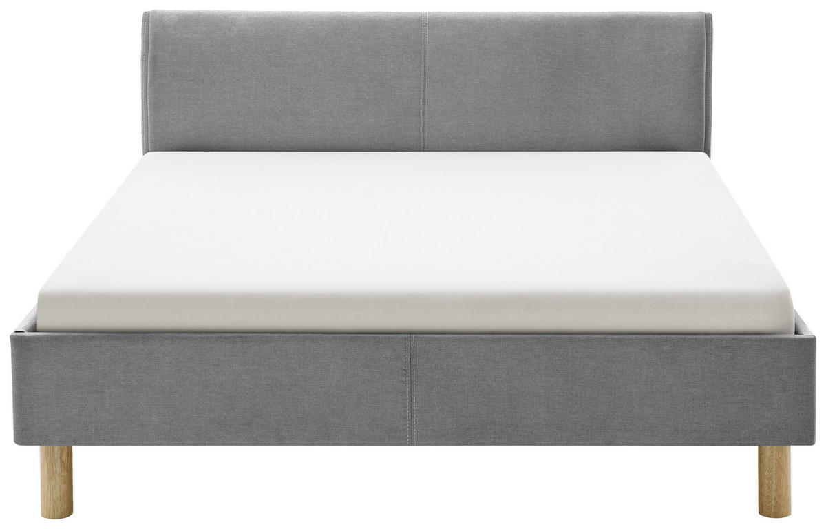 KÁRPITOZOTT ÁGY 140/200 cm  világosszürke  - világosszürke/tölgyfa, Design, textil/fa (140/200cm) - Livetastic