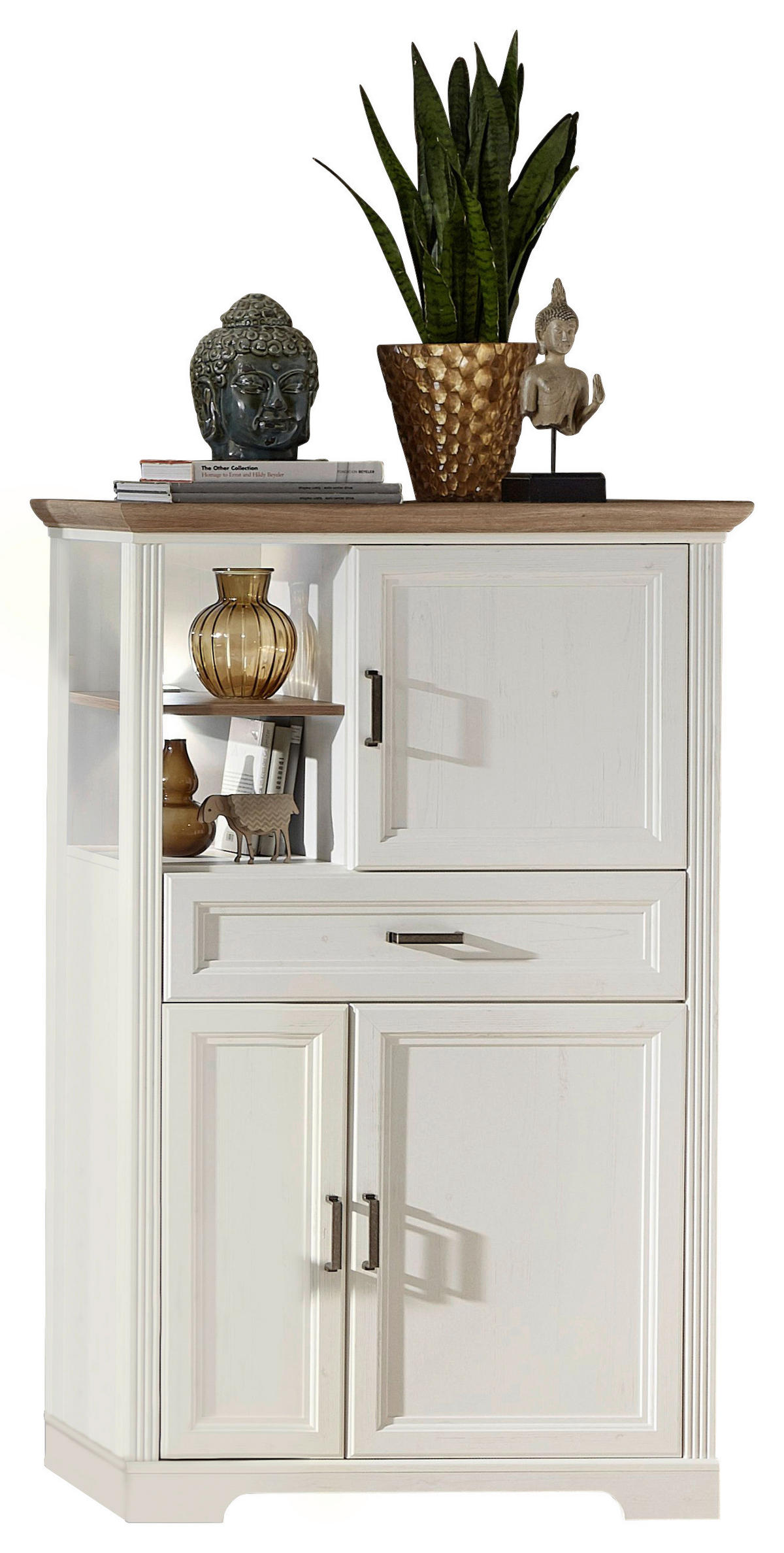 VISOKA KOMODA   93/150/42 cm   bijela, boje hrasta  - bijela/boje hrasta, Romantično / ladanjski, drvni materijal/metal (93/150/42cm) - Landscape