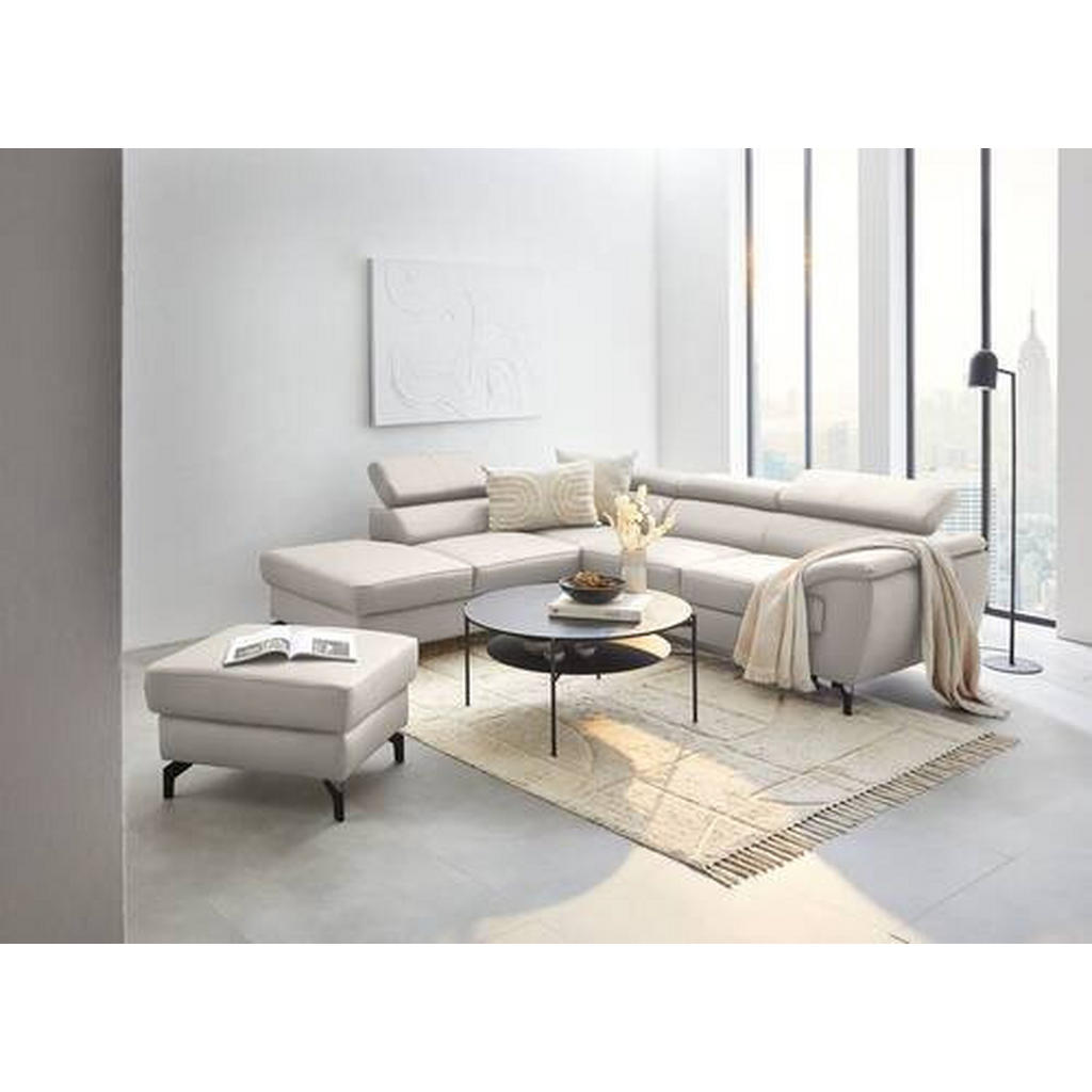 Thumbnail - Celina Home Ecksofa, Ecru, Textil, Leder, Kombination Echtleder/Lederlook, Rindleder, 5-Sitzer, Ottomane links, L-Form, ...