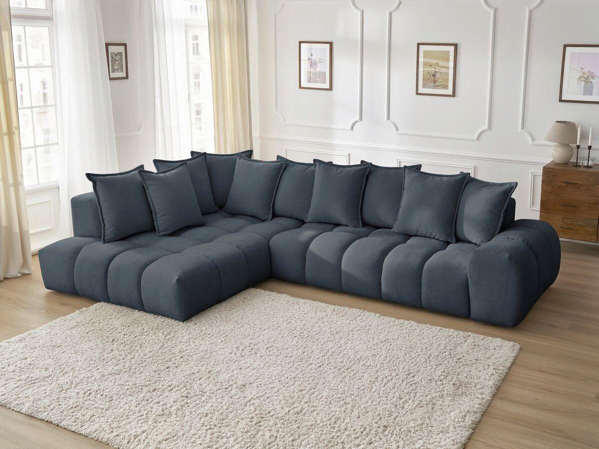 ECKSOFA Ottomane links  EVEREST Dunkelblau Struktur  - Schwarz/Dunkelblau, MODERN, Kunststoff/Textil (352/210cm)