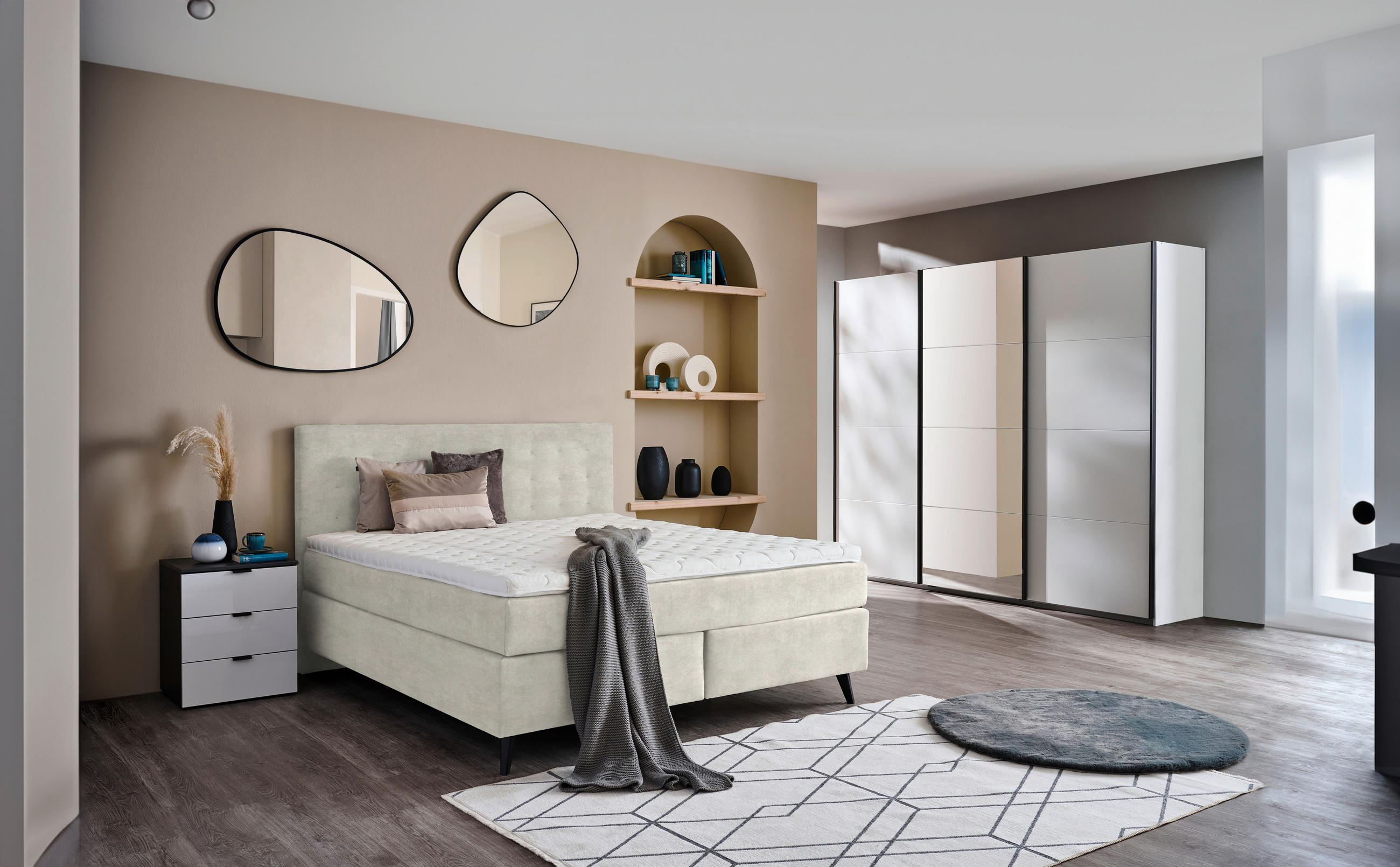 BOXSPRINGBETT 180/200 cm  in Ecru  - Ecru/Schwarz, KONVENTIONELL, Holz/Textil (180/200cm) - Voleo