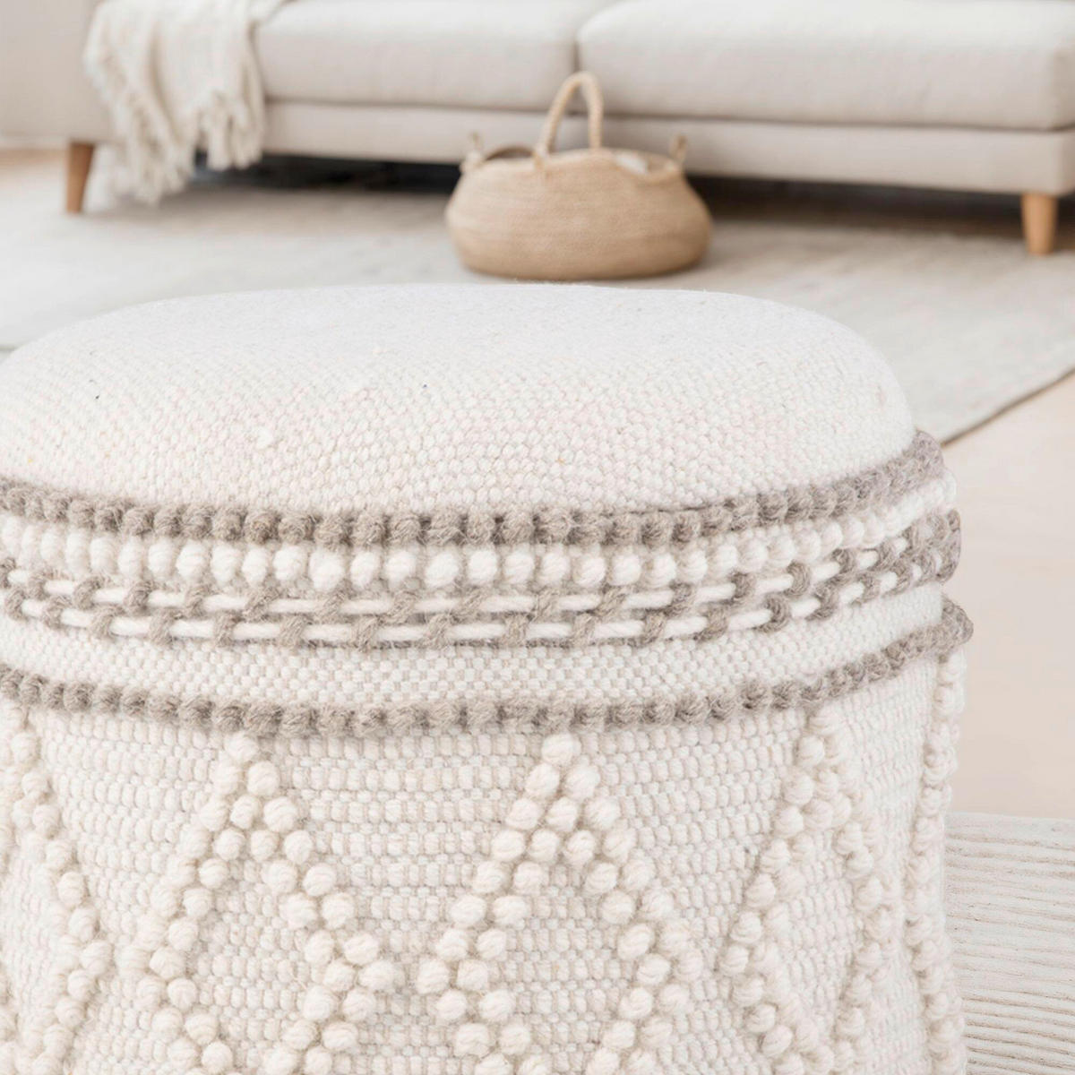 HOCKER Struktur Creme  - Creme, Basics, Textil (40/45/40cm) - Livetastic