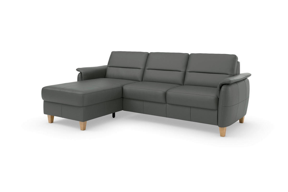 ECKSOFA Echtleder Anthrazit  - Eichefarben/Anthrazit, Basics, Leder/Holz (163/244cm) - Sit & More