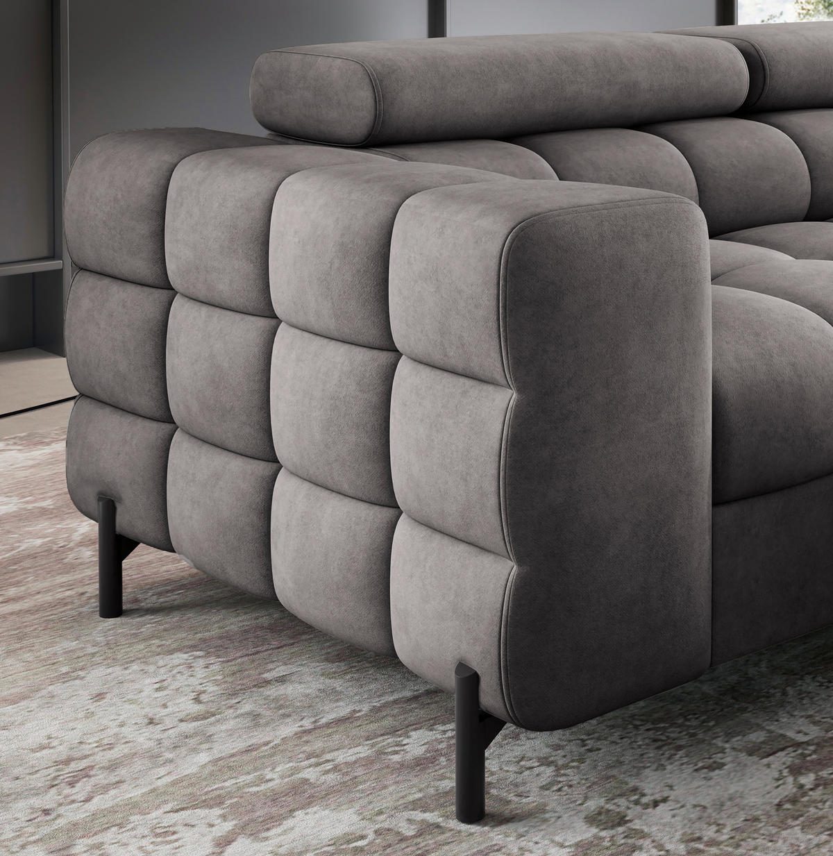 ECKSOFA FERUCCE Grau Chenille Bettkasten, Kopfteilverstellung  - Schwarz/Grau, Design, Textil/Metall (276/200cm) - MID.YOU