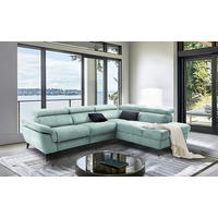 ECKSOFA SONO in Lederlook Hellblau Bettkasten, Armteilverstellung, Kopfteilverstellung  265/210 cm  - Schwarz/Hellblau, Design, Textil/Metall (265/210cm) - Livetastic