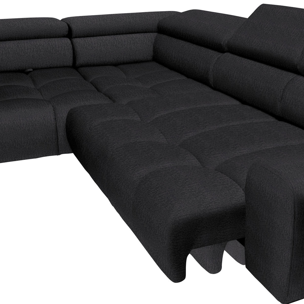 ECKSOFA Dunkelgrau Samt, Webstoff  - Dunkelgrau/Schwarz, Design, Textil/Metall (216/300cm) - Welnova