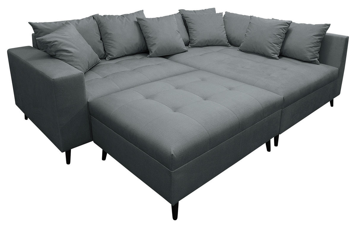 Ecksofa inkl. Hocker Dunkelgrau Mikrofaser  - Dunkelgrau/Schwarz, Design, Holz/Textil (247/174cm) - MID.YOU