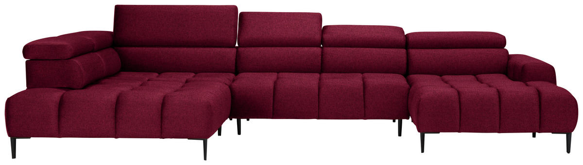 WOHNLANDSCHAFT in Webstoff Rot  - Rot/Schwarz, Design, Textil/Metall (216/385/177cm) - Welnova