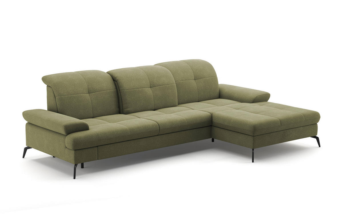 ECKSOFA in Flachgewebe Hellgrün  - Schwarz/Hellgrün, Konventionell, Textil/Metall (279/185cm) - Sit & More